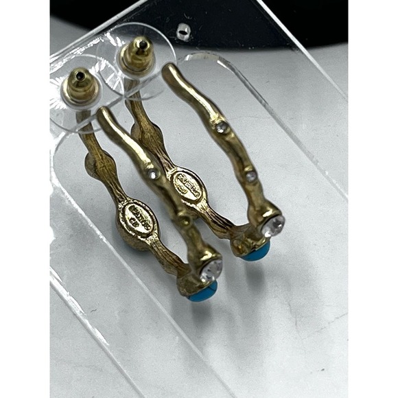 Graziano Gold Tone and Blue Cabochon Pierced Hoop Earrings - Picture 14 of 14